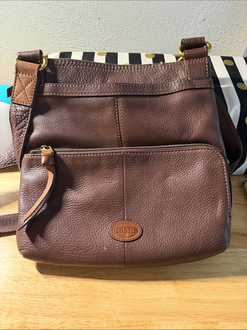 Fossil Dark Brown Pebbled Leather Crossbody Bag